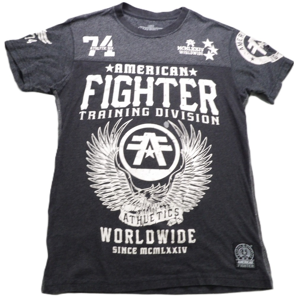 American Fighter Affliction Training Division Tee Men L Black Gray MMA Shirt USA